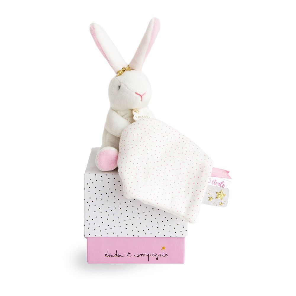 Мягкая игрушка Doudou et Compagnie "Дуду кролик Perlidoudou с платочком", розовый, 15 см