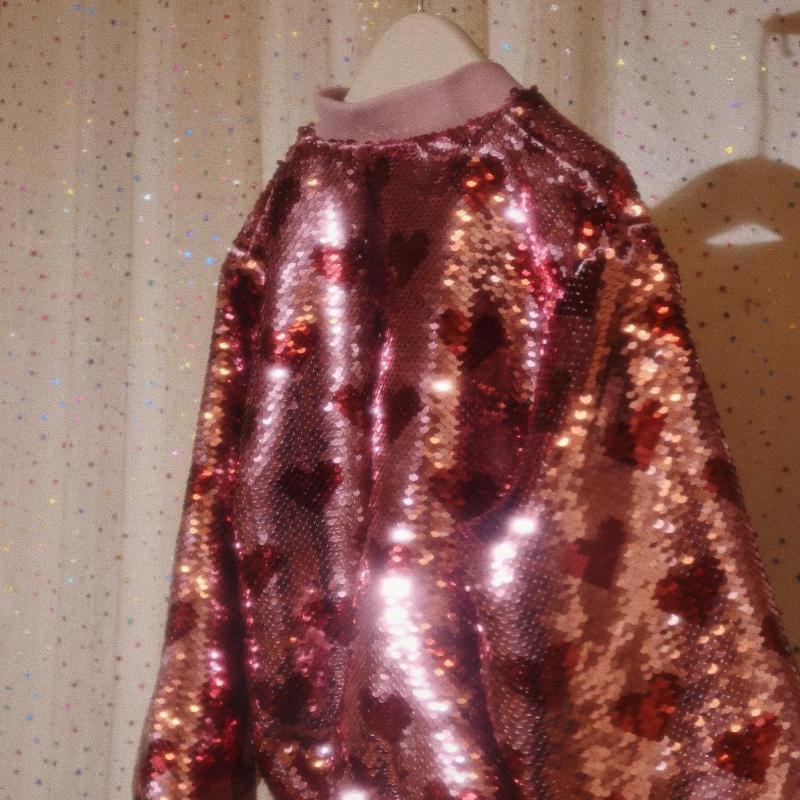 Куртка-бомбер с пайетками Konges Slojd "Lulu Coeur", красное сердце - фото №6