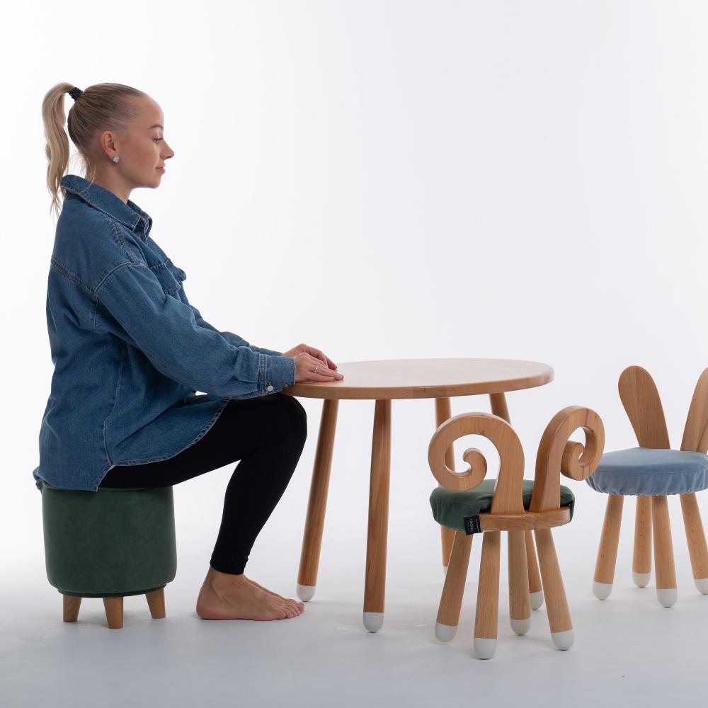 Стульчик LOONA soft furniture "Барашек", оливковый, с белыми пяточками - фото №3