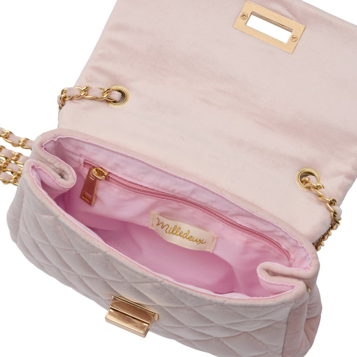 Детская стеганая сумка на цепочке Milledeux, средняя, бархатная, светло-розовая