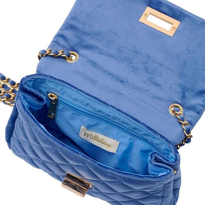 Детская стеганая сумка на цепочке Milledeux, средняя, бархатная, дымчато-голубая