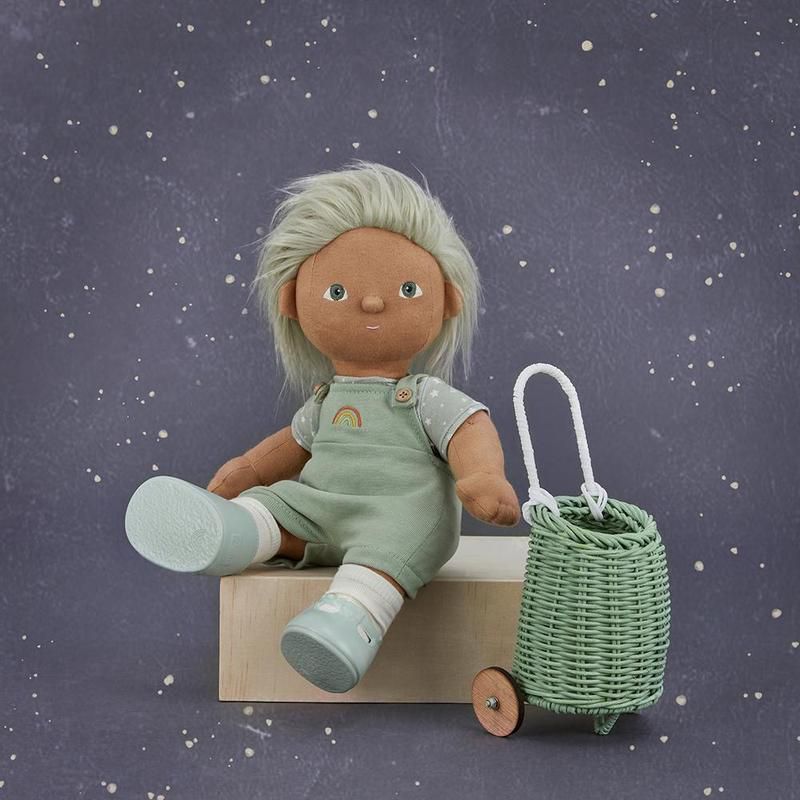 Плетеная тележка для кукол Olli Ella "Doll Luggy", мятная