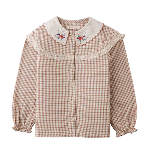 Блуза с длинным рукавом Gingersnaps "Bernadette Sutherland", бежевая клетка