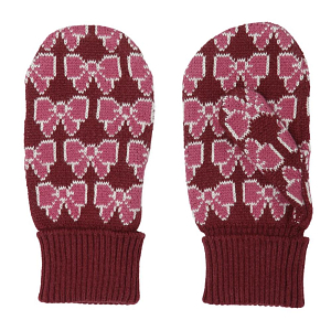 Варежки вязаные Flöss "Nova Bordeaux Bow", бургундские бантики