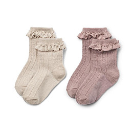 Детские носки с добавлением шерсти Wheat "Nora", 2 пары, вечерняя роза