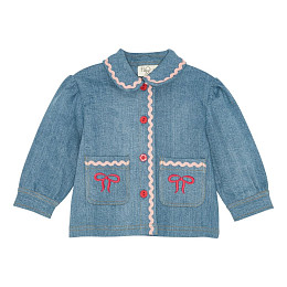 Блуза-овершот джинсовая Flöss "Hazel Mid Blue Rinse", банты на светло-голубом