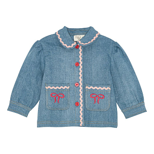 Блуза-овершот джинсовая Flöss "Hazel Mid Blue Rinse", банты на светло-голубом