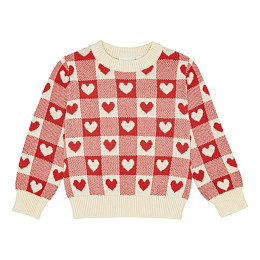 Свитер вязаный Flöss "Heart Poppy Red", сердечная мозаика
