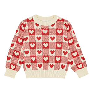 Свитер вязаный Flöss "Heart Poppy Red", сердечная мозаика