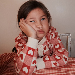 Кардиган вязаный Flöss "Heart Poppy Red", сердечная мозаика