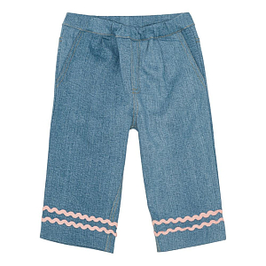 Брюки прямые джинсовые Flöss "Hazel Mid Blue Rinse", банты на светло-голубом