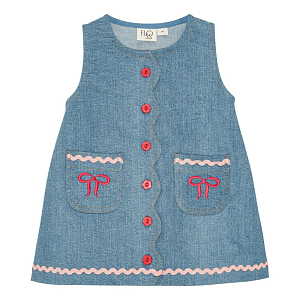 Сарафан джинсовый Flöss "Hazel Mid Blue Rinse", банты на светло-голубом