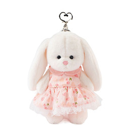 Зайка Lina TeddyTales, XS,в платье с сердечками, брелок, 15 см