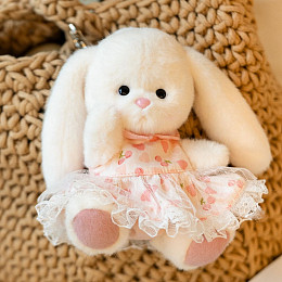 Зайка Lina TeddyTales, XS,в платье с сердечками, брелок, 15 см