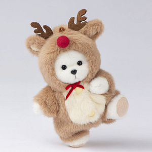 Медведь Lina TeddyTales, XS ,в костюмчике Олень, белый, брелок, 15 см