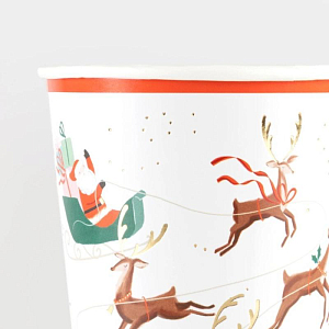 Стаканы Meri Meri "Санта на санях с северными оленями", 8 шт