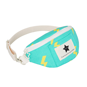Сумка поясная текстильная Рататам (Ratatam) "Молния", молнии на бирюзовом