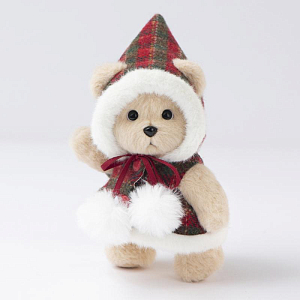 Медведь Lina TeddyTales, в плаще с помпонами, XS, молочный, брелок, 15 см