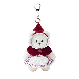 Медведь Lina TeddyTales, в костюме "Красная шапочка", XS, белый, брелок, 15 см