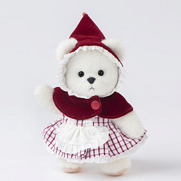 Медведь Lina TeddyTales, в костюме "Красная шапочка", XS, белый, брелок, 15 см