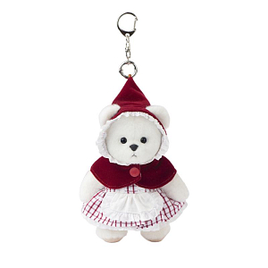 Медведь Lina TeddyTales, в костюме "Красная шапочка", XS, белый, брелок, 15 см