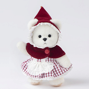 Медведь Lina TeddyTales, в костюме "Красная шапочка", XS, белый, брелок, 15 см