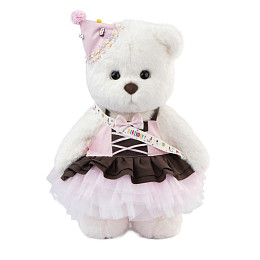 Медведь Lina TeddyTales "С днем рождения", с длинной шерстью, L, белый, 38 см