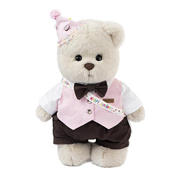 Медведь Lina TeddyTales "С днем рождения", с длинной шерстью, L, молочный, 38 см