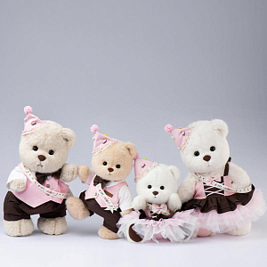 Медведь Lina TeddyTales "С днем рождения", с длинной шерстью, L, молочный, 38 см