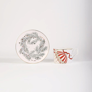 Набор Valerie Concept "Новогодние игрушки", чашка и блюдце