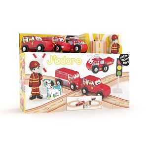 Игровой набор Hape J’adore "Пожарное отделение с железной дорогой", серия "Треки"