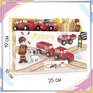 Игровой набор Hape J’adore "Пожарное отделение с железной дорогой", серия "Треки"