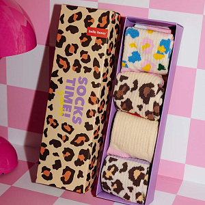 Набор носков Hello Hossy "Leopard", 4 пары, леопардовый микс