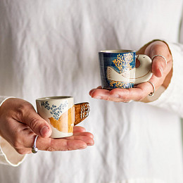 Набор кружек керамических Bloomingville "Hezha Espresso", 2 шт, микс с голубым, 55 мл