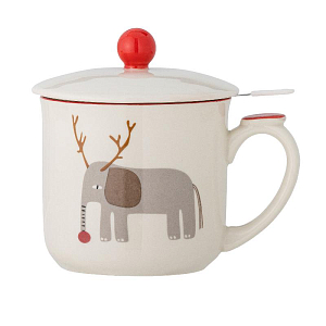 Кружка с крышкой Bloomingville "Valentin", молочная с красным, 300 мл