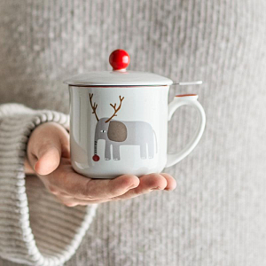 Кружка с крышкой Bloomingville "Valentin", молочная с красным, 300 мл