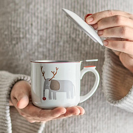 Кружка с крышкой Bloomingville "Valentin", молочная с красным, 300 мл