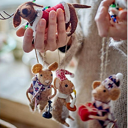 Декоративные игрушки из шерсти Bloomingville "Peo", 3 шт, коричневые