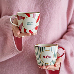 Набор кружек керамических Bloomingville "Yule", 2 шт, микс с красным, 380 мл