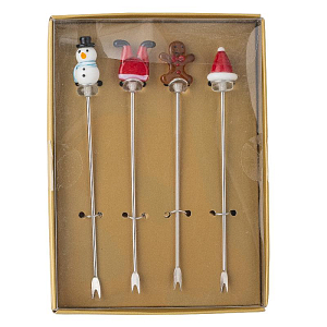 Набор вилок коктейльных Bloomingville "Feliz", 4 шт, микс с красным