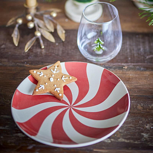 Тарелка праздничная керамическая Bloomingville MINI "YULE", молочная с красным