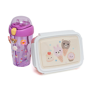 Ланч-бокс для бенто с разделителями Petit Monkey "Sparkling Sweets", розовый с кремовым