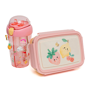 Ланч-бокс для бенто с разделителями Petit Monkey "Sparkling Fruits", розовый