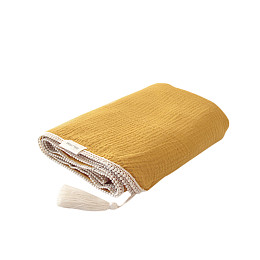 Пеленка муслиновая с кружевом Mrs. Ertha "Mustard Carry", карри, 70 х 70 см