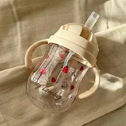 Бутылочка для напитков с трубочкой Vanilla Copenhagen "Ladybug", молочная, 300 мл