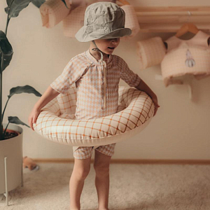 Круг надувной со спинкой Mrs. Ertha "Baby Organic Squares", геометрическая гармония, 60 см