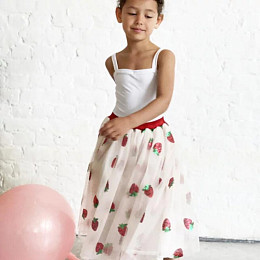Юбка длинная Рататам (Ratatam) "Клубника", клубничные пайетки, 4-10 лет