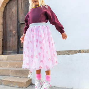 Юбка длинная Рататам (Ratatam) "Сердце", розовые сердца, 4-10 лет