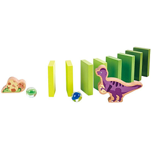 Деревянный конструктор Hape "Эффект домино", приключения динозавров, с шариками и фигурками