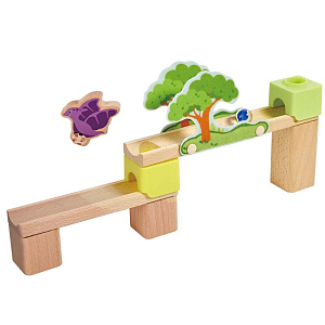 Деревянный конструктор Hape "Эффект домино", приключения динозавров, с шариками и фигурками